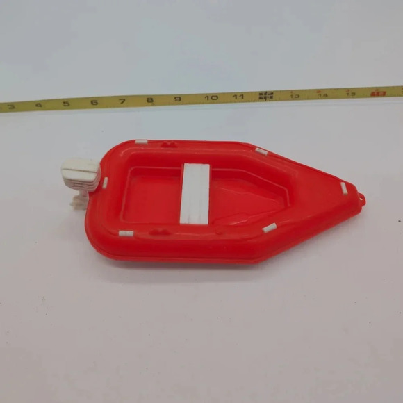 Vintage Tim Mee Toys Dolphin Raft Boat with Plastic Motor 3100 Orange White - Picture 1 of 4